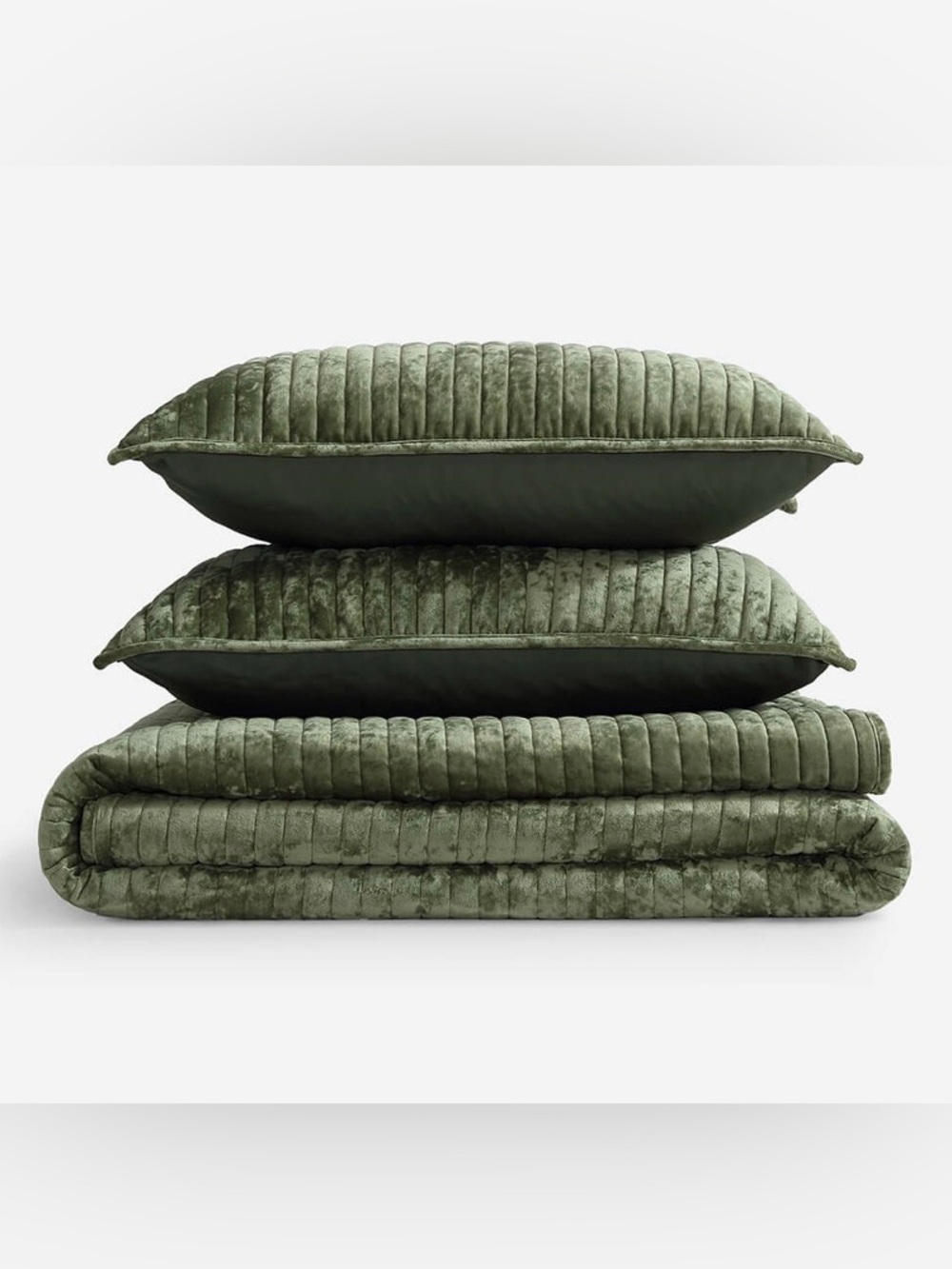 Sunday Citizen King Velvet Quilt & Sham Set Olive Leaf Green NWOT Luxury Bedding